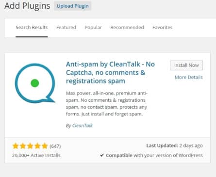 cleantalk anti-spam plugin installatie en activatie