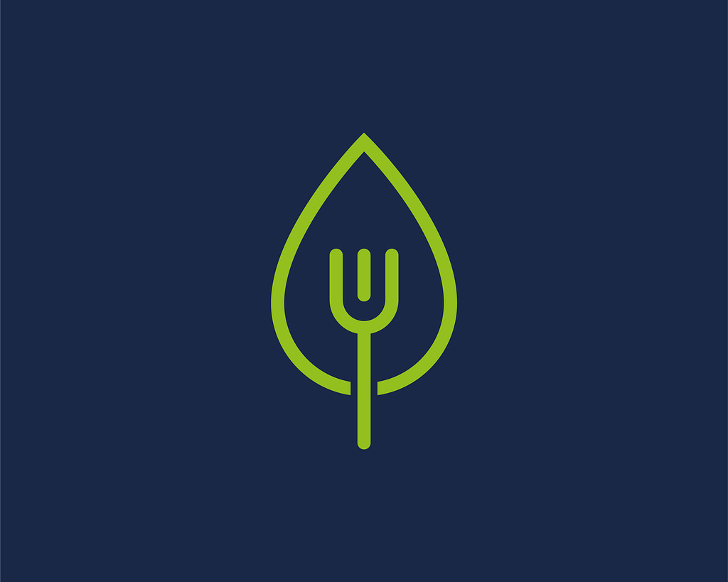 Minimalist logo design with a leaf and fork