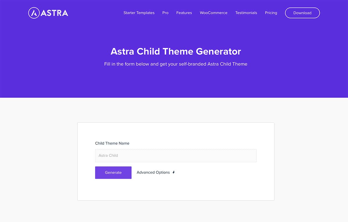 astra child theme generator copy