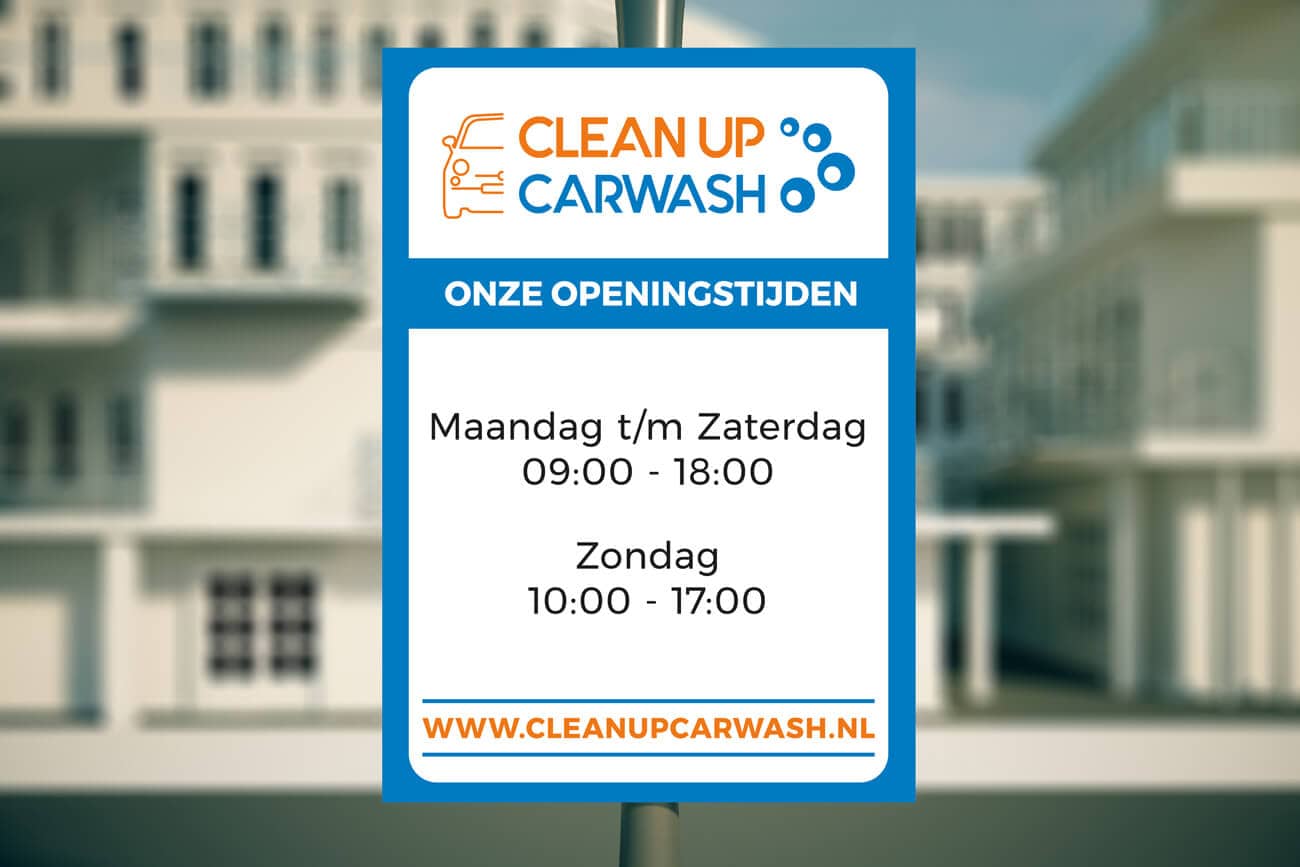 Clean Up Carwash - Poster design met openingstijden