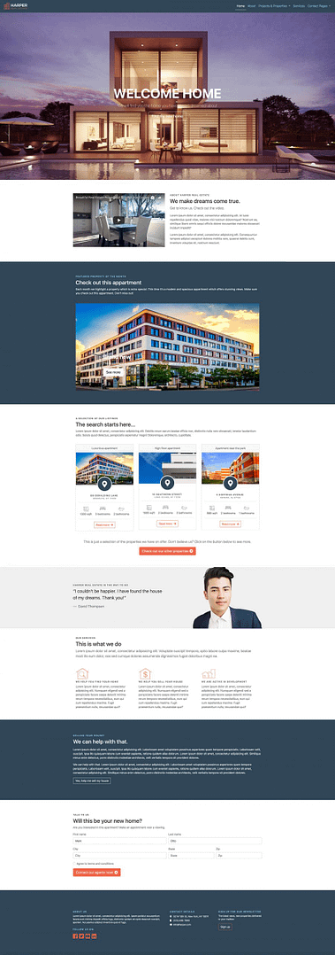 Makelaar website design homepage voorbeeld