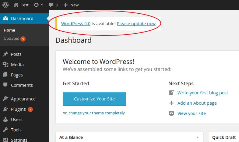 Wordpress versie updaten